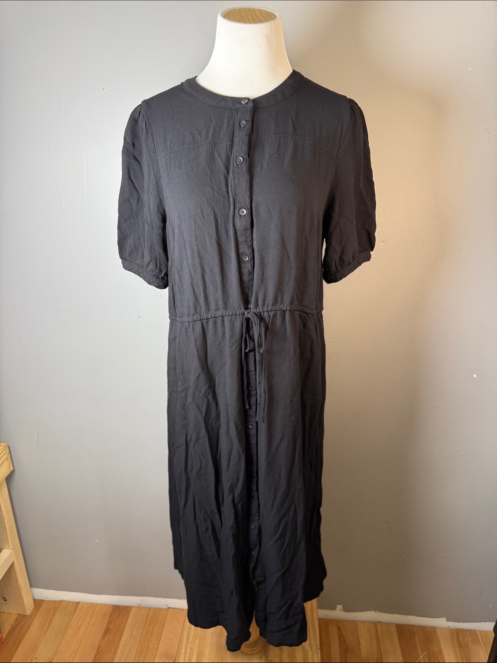 Classic Black Button-Front Midi Dress